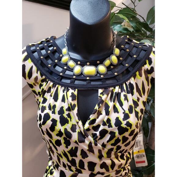 Thalia Sodi Womens Multi Stretch Leopard Print Keyhole Neck Knee Length Dress M - Picture 2 of 14